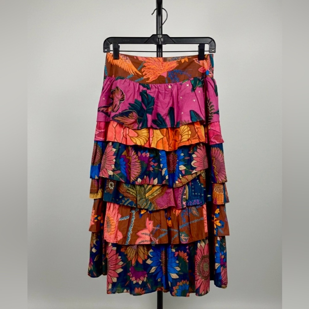 NWT ANTHROPOLOGIE Farm Rio Tiered Midi Floral Tropical Skirt - Picture 5 of 13